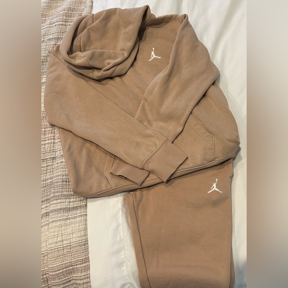 Tan Hoodie and Sweatpants Set with Logo